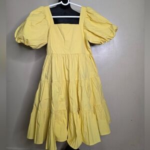 OAK + FORT Yellow Puff Sleeve Dress